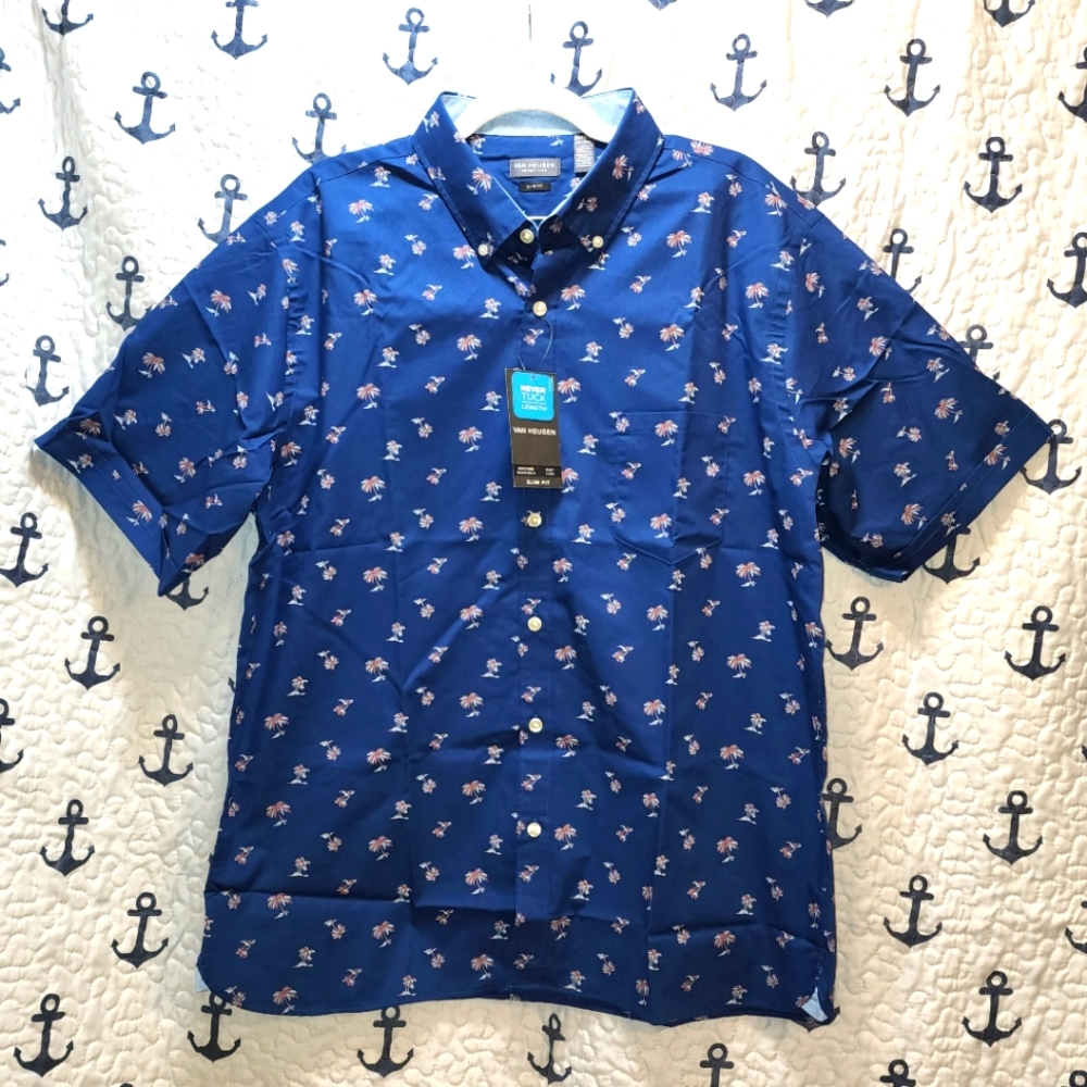 LAST CHANCE! LOWEST PRICE OFFERED! NWT Palm Tree Button Shirt Van Heusen Size XL
